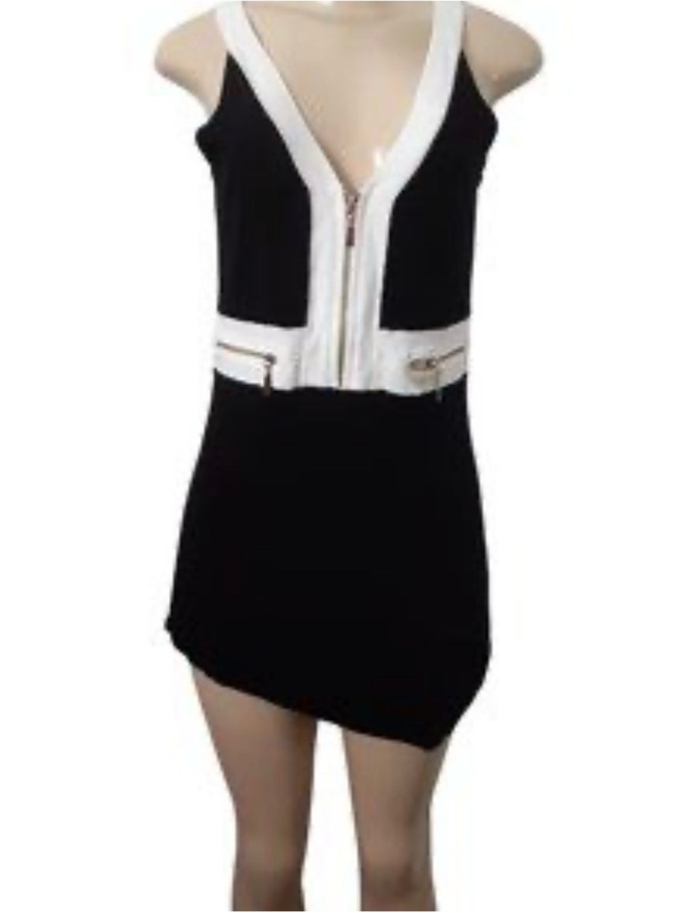Sleek Black & White V-Neck Zip Front long tank